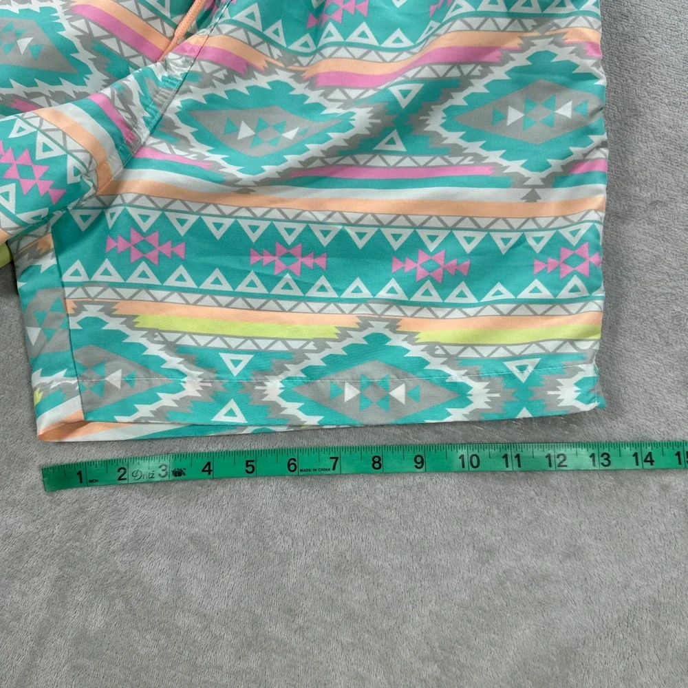 Chubbies Swim Trunks Mens XL Teal Geometric Tribal Print Retro Mesh Lined Shorts